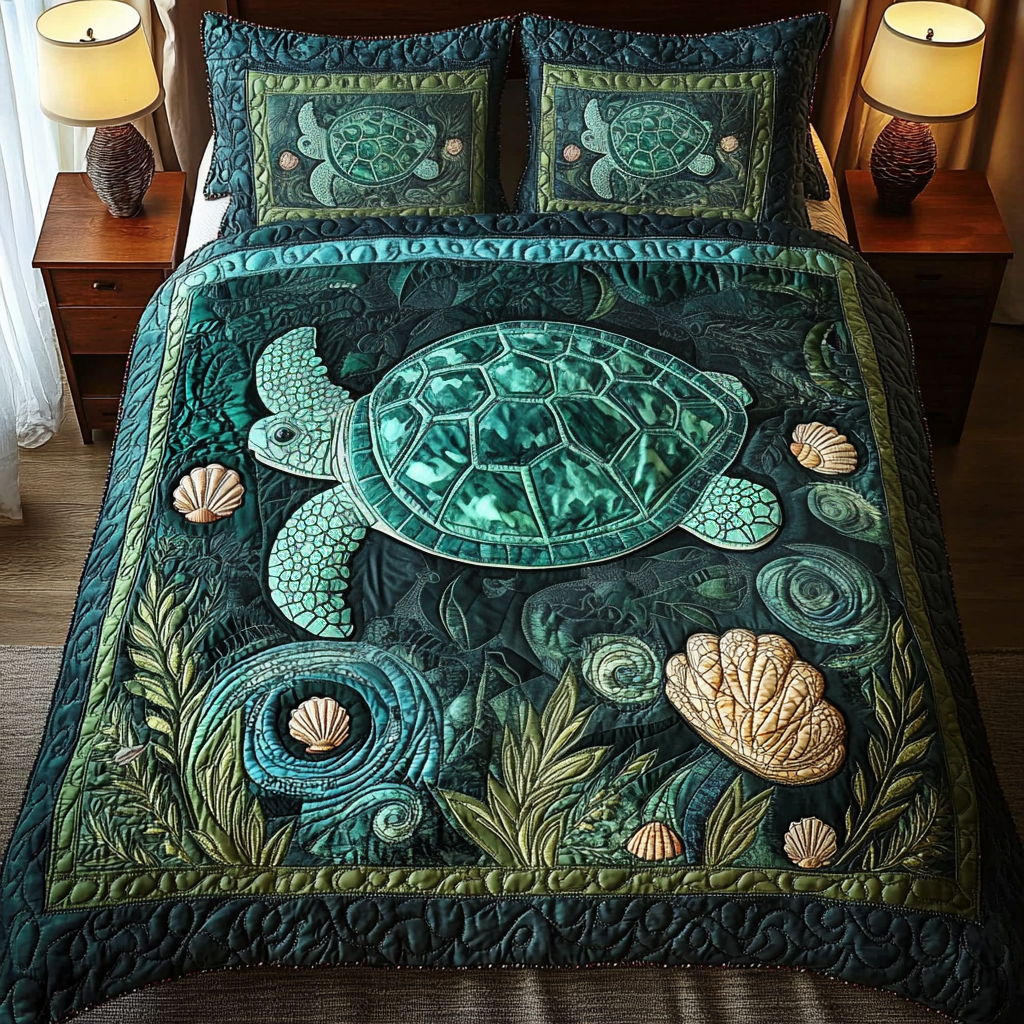 Shell Harmony Quilted Bedding Set Turtle Gift Ideas