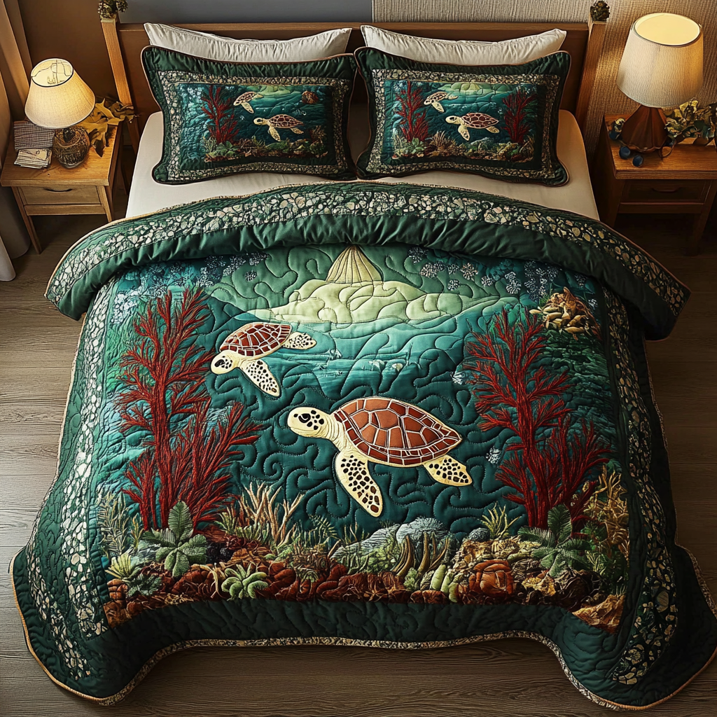 Shelled Serenity Quilted Bedding Set Turtle Gift Ideas