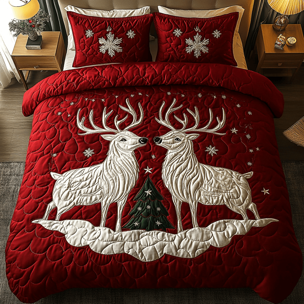 Silent Sleigh Quilted Bedding Set Reindeer Gifts