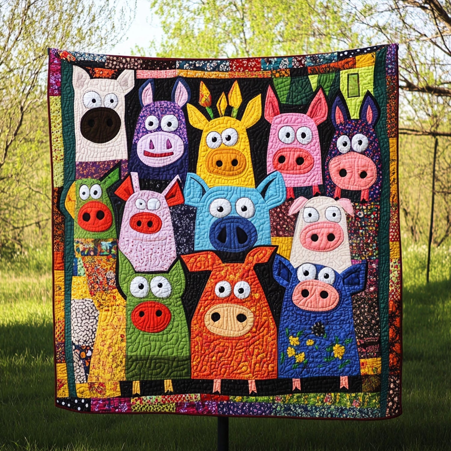 Silly Stitches Quilted Blanket Christmas Room Decor Pig Themed Gifts