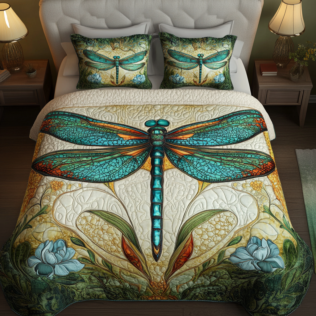 Sky Dancer Quilted Bedding Set Dragonfly Themed Gifts