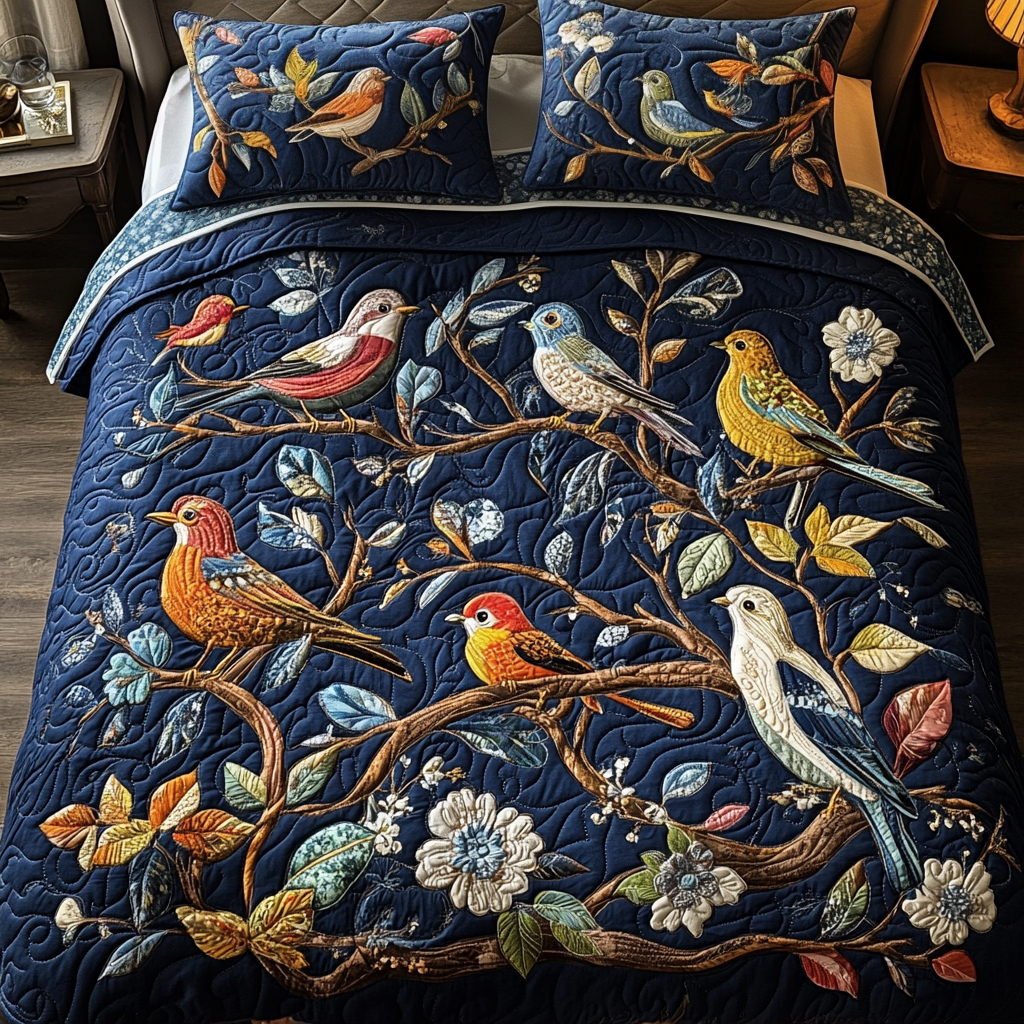 Skyward Melodies Quilted Bedding Set Best Bird Watching Gifts