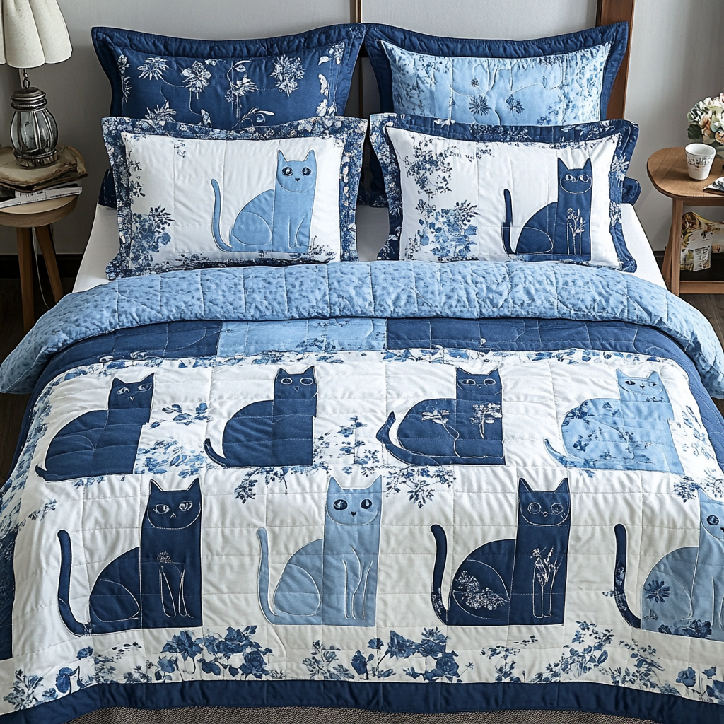 Sleepy Whiskers Quilted Bedding Set Unique Bed Sheet Set Things To Get Your Cat For Christmas