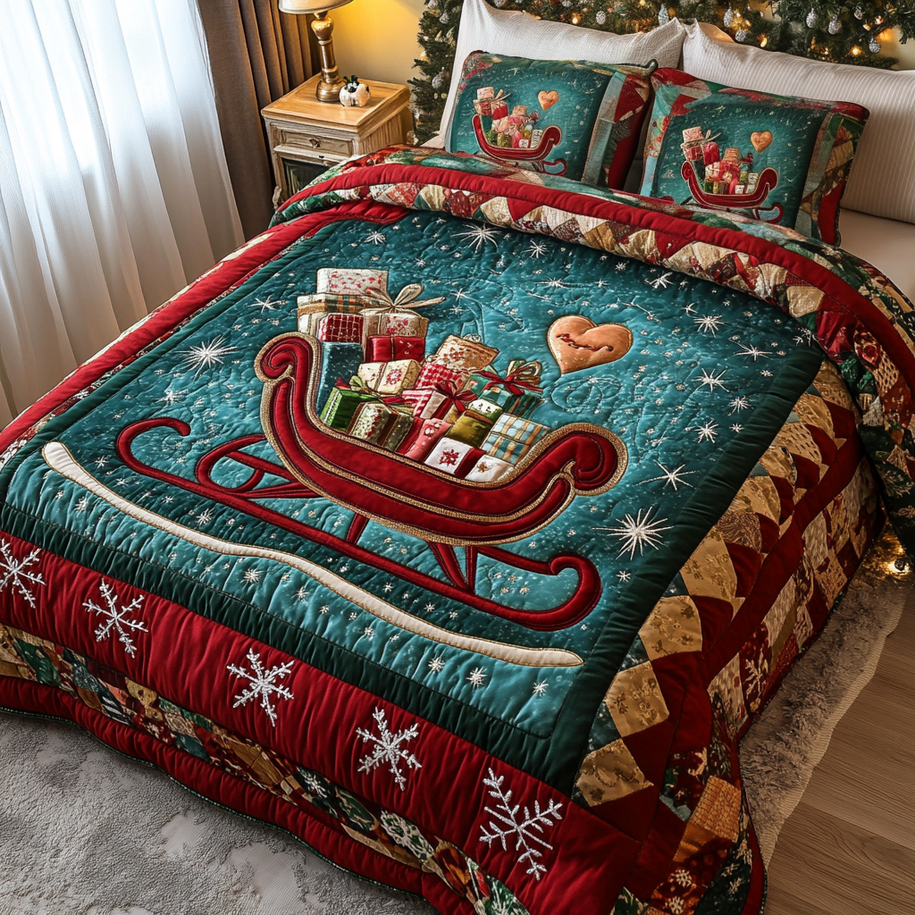 Sleighful Cheer Quilted Bedding Set Present Ideas For Skiers