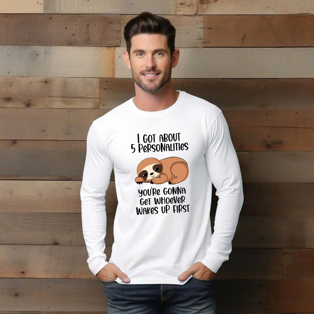 Sloth I Got About 5 Personalities Shirt Funny Long Sleeve Shirt Sayings Gifts For Sloth Lovers Basgiathsweatshirts - Image 2