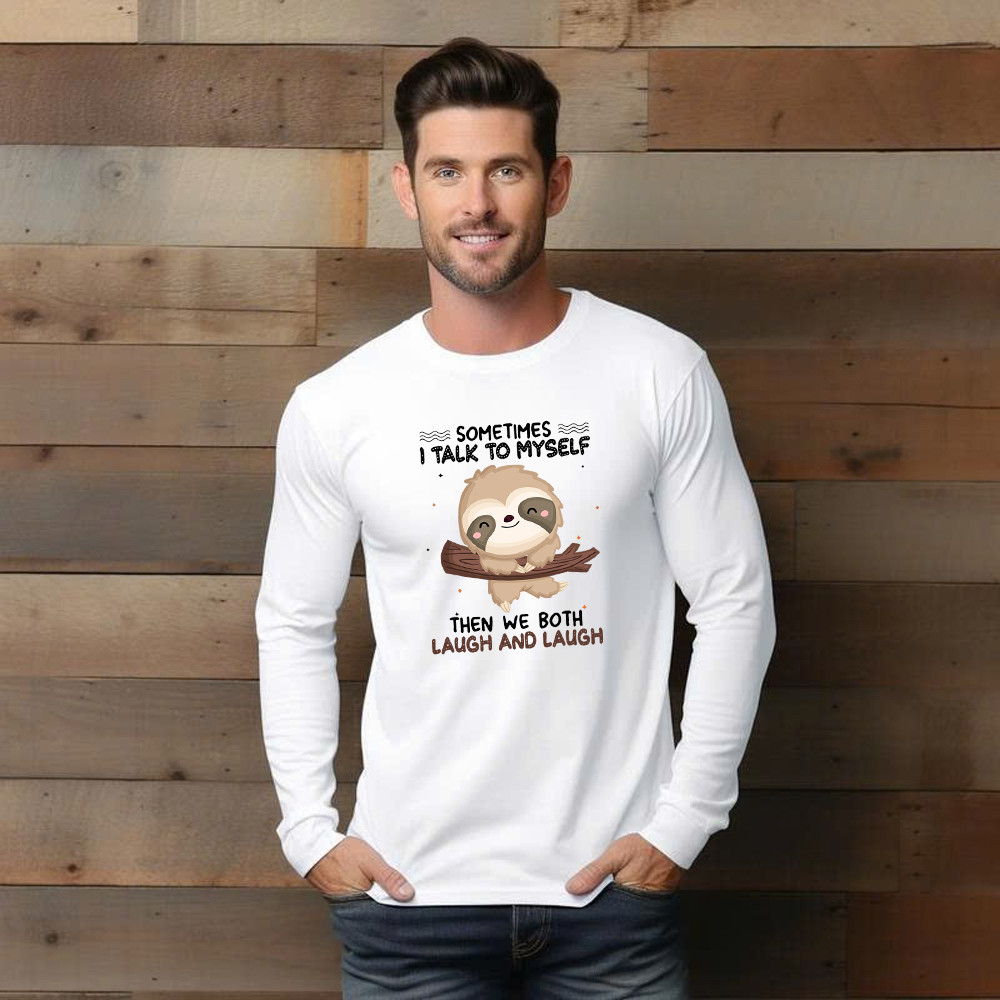 Sloth Sometimes I Talk To Myself Long Sleeve Shirt Cute Fun Sayings For Shirts Gift For Sloth Lovers Basgiathsweatshirts - Image 2