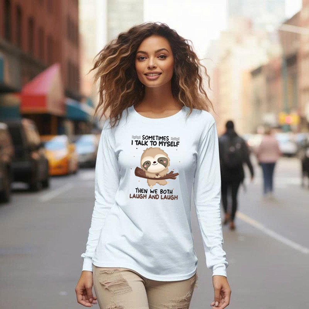 Sloth Sometimes I Talk To Myself Long Sleeve Shirt Cute Fun Sayings For Shirts Gift For Sloth Lovers Basgiathsweatshirts - Image 4