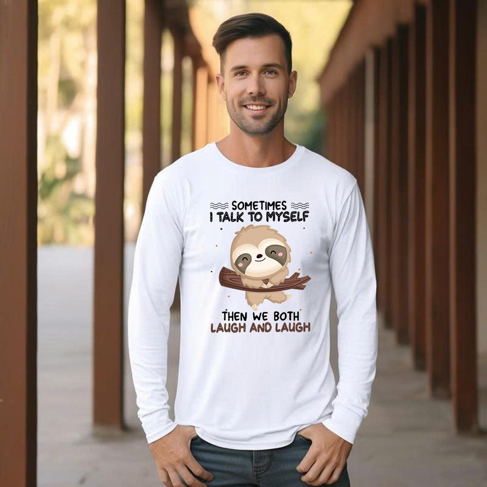 Sloth Sometimes I Talk To Myself Long Sleeve Shirt Cute Fun Sayings For Shirts Gift For Sloth Lovers Basgiathsweatshirts - Image 3