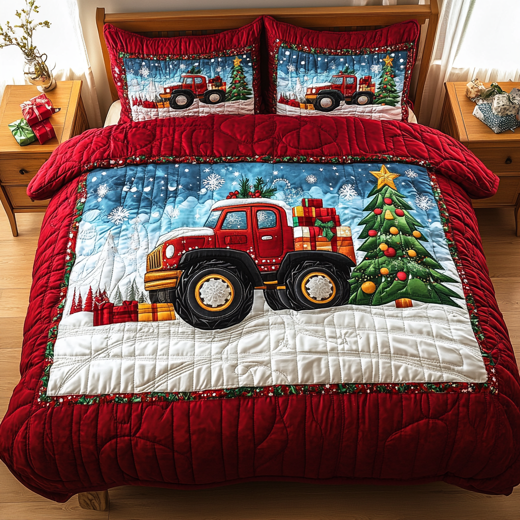 Snow Drift Hauler Quilted Bedding Set Father Daughter Gifts