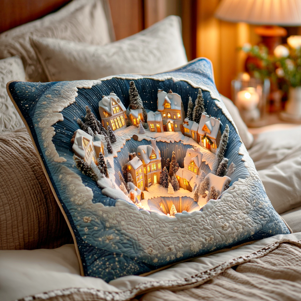 Snow Village Glow Quilted Pillow Case Holiday Pillow Cases Best Christmas Gifts 2025
