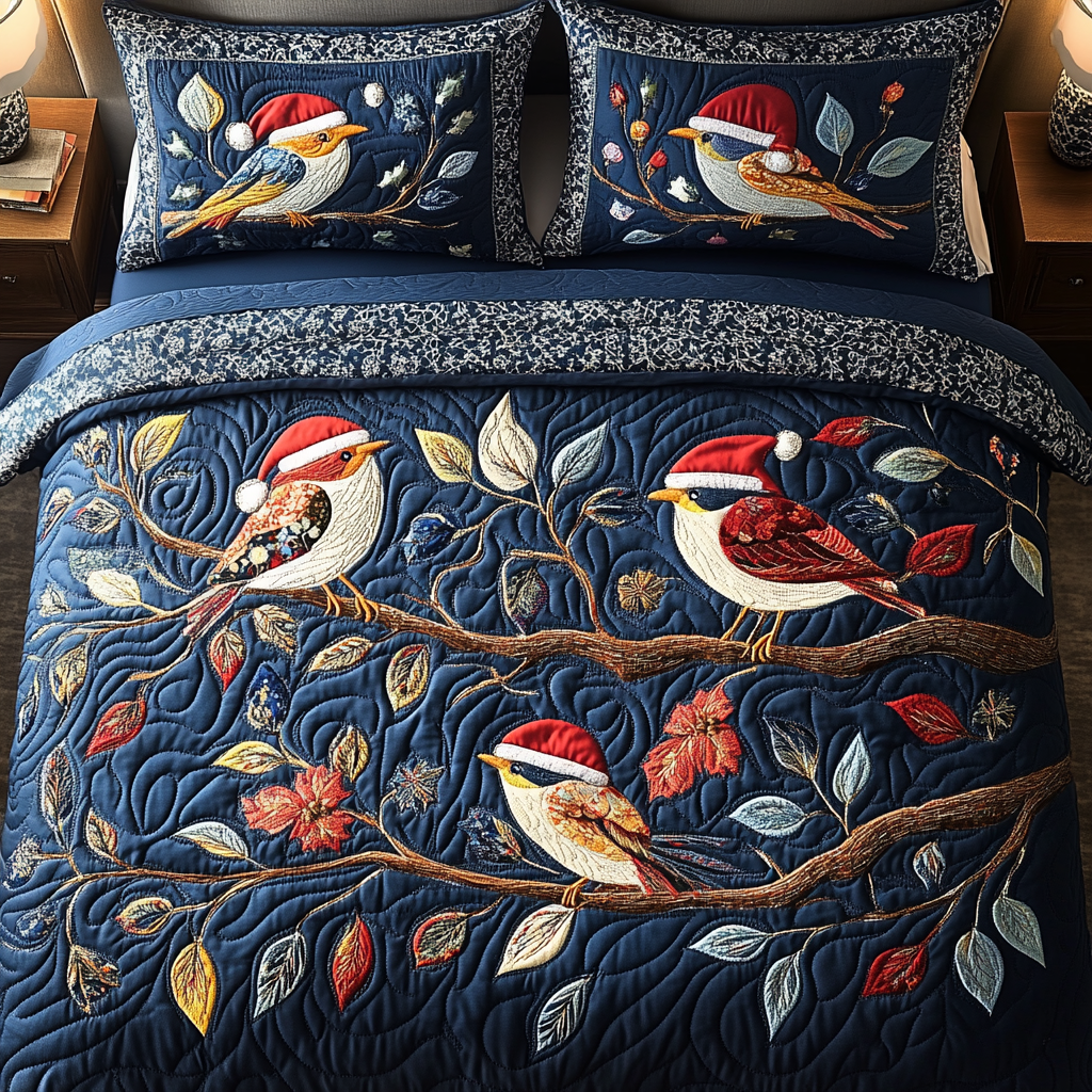 Snowbird Serenade Quilted Bedding Set Presents For Bird Watchers