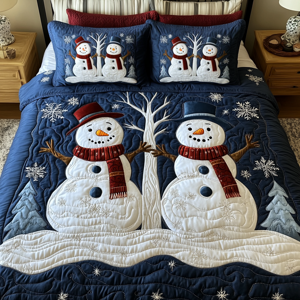 Snowflake Haven Quilted Bedding Set Snowman Christmas Gifts