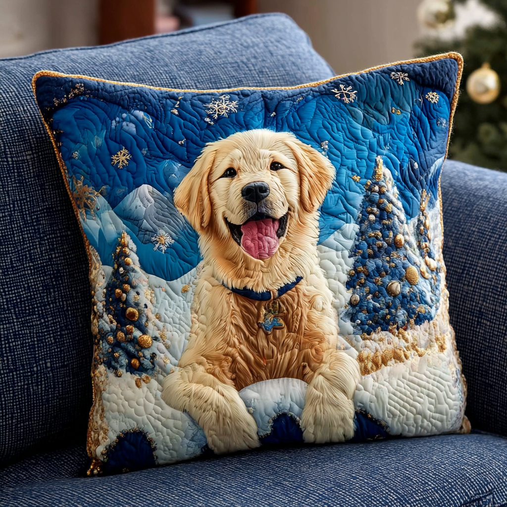 Snowy Golden Retriever Quilted Pillow Case Christmas Pillow Case Covers Gifts For Dog Lovers