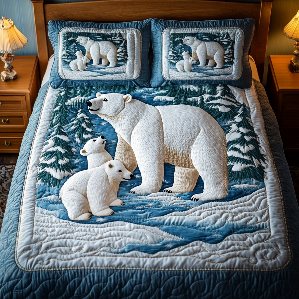 Snowy Haven Quilted Bedding Set Presents For Bear Lovers