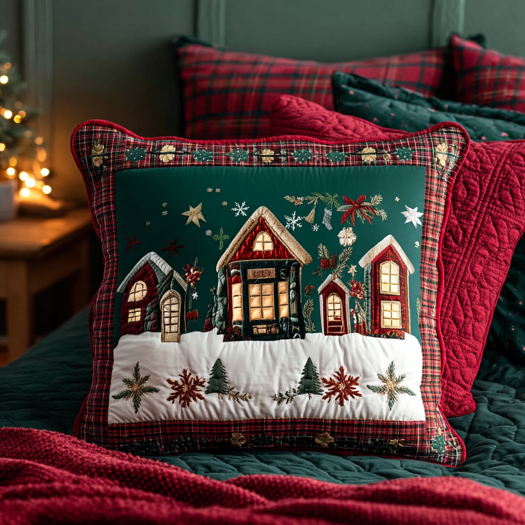 Snowy Village Night Quilted Pillow Case Christmas Cushion Covers Best Secret Santa Gifts