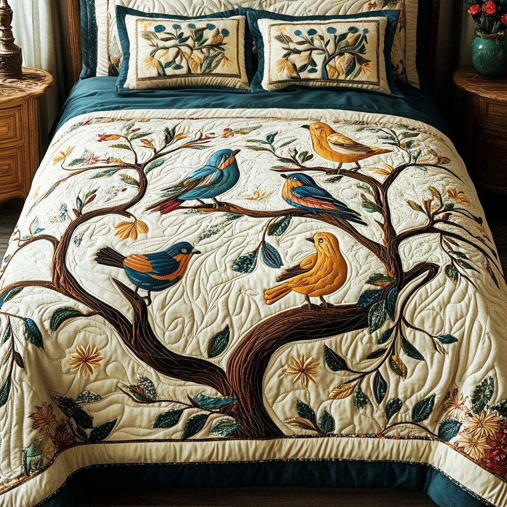 Songbird Bliss Quilted Bedding Set Gift Ideas For Bird Lovers