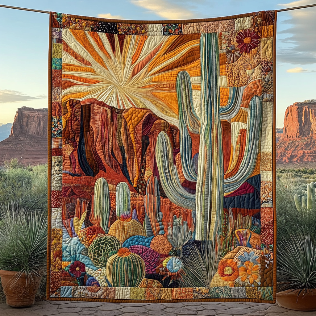 Sonoran Serenity Quilted Blanket Holiday Throw Blanket Unique Cactus Gifts