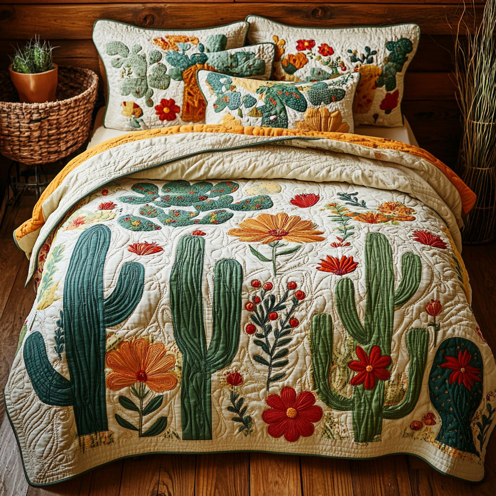 Southwest Bloom Quilted Bedding Set Cactus Birthday Gift