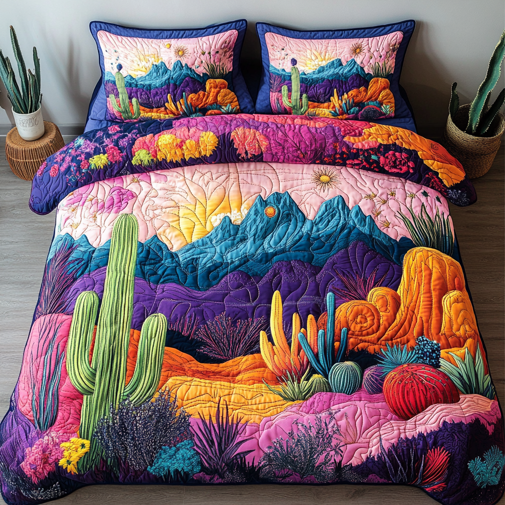 Southwest Whimsy Quilted Bedding Set Cactus Gifts For Her