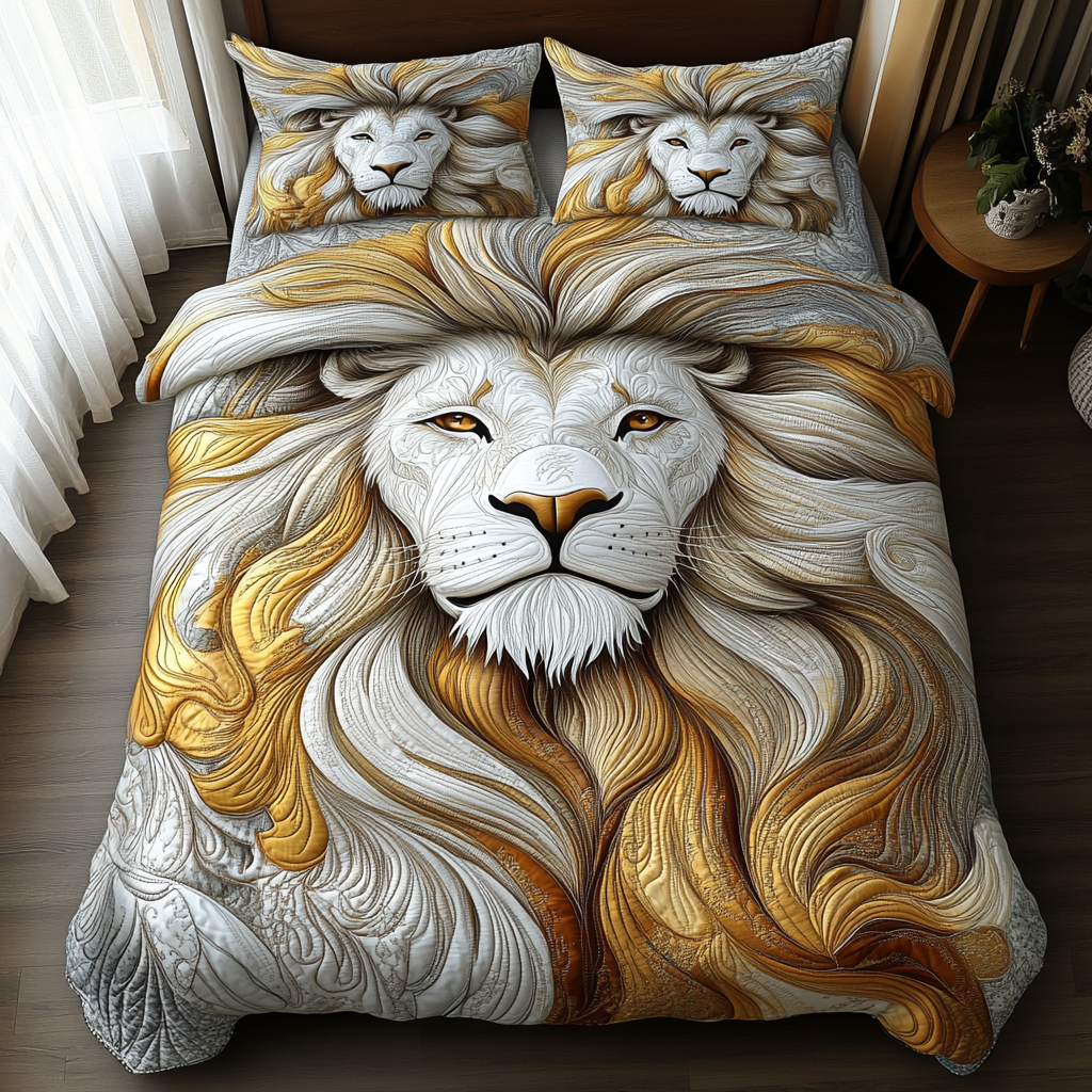 Sovereign Mane Quilted Bedding Set Unique Lion Gifts