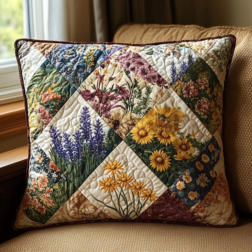 Spring Flowers Patchwork Quilted Pillow Case Home Decor Pillow Covers Sunflower Presents