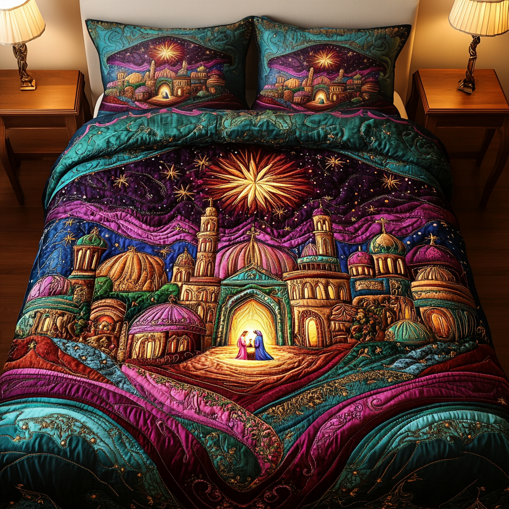 Star of Bethlehem Quilted Bedding Set Secret Santa Gift Ideas