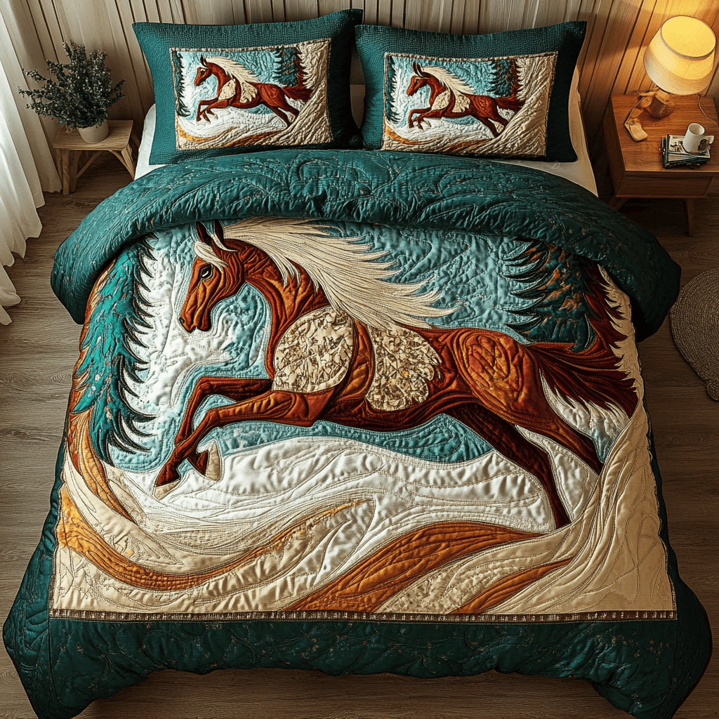 Starlit Stallion Quilted Bedding Set Gifts For Horse Lovers