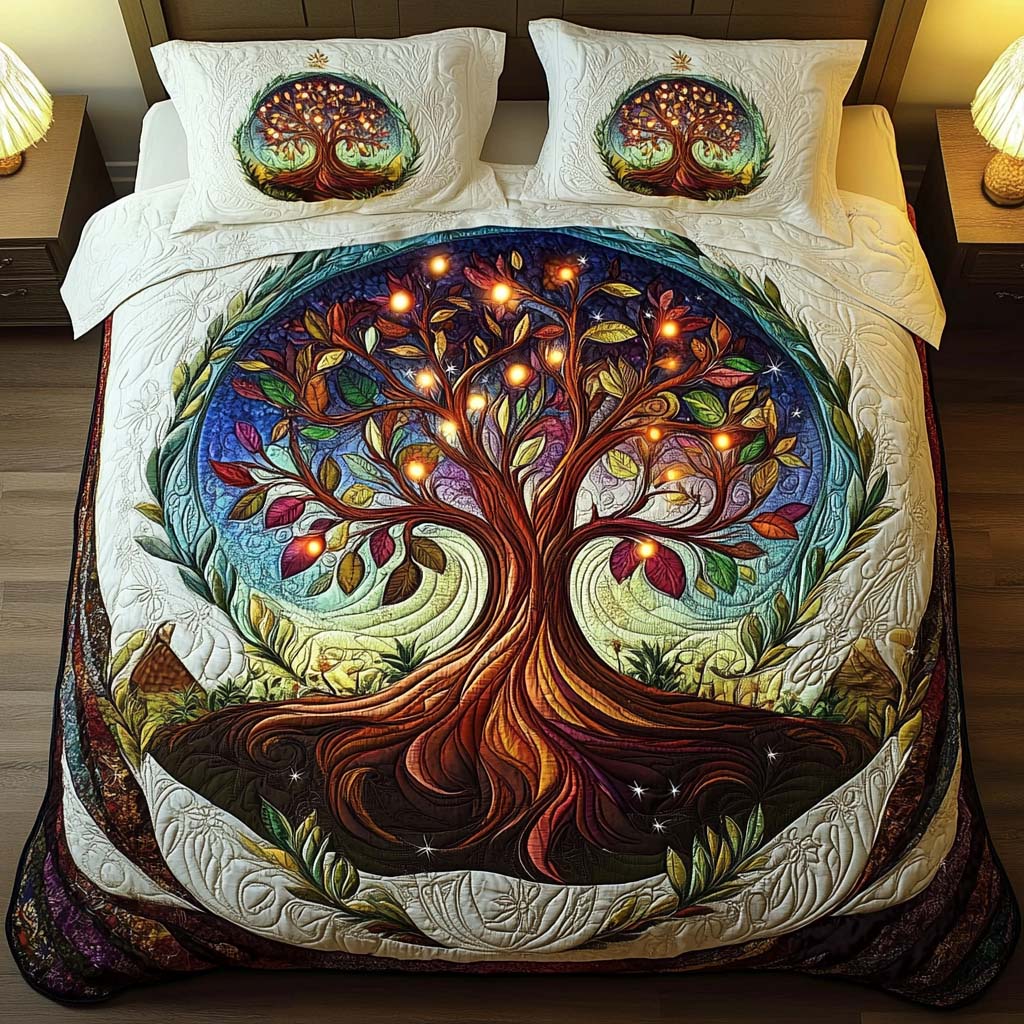 Starry Canopy Quilted Bedding Set Tree Of Life Throw Blanket