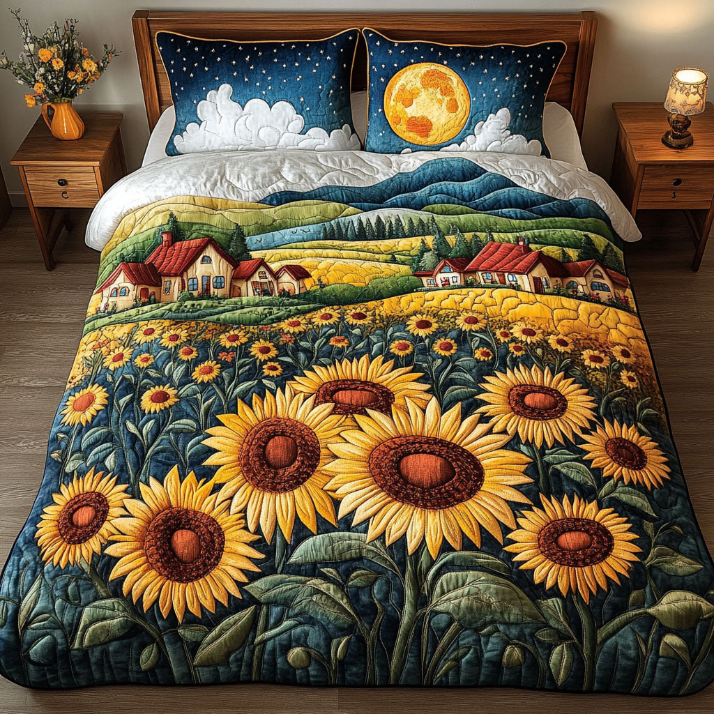 Starry Sunflower Farm Quilted Bedding Set Bed Decorations Sunflower Christmas Gift Ideas
