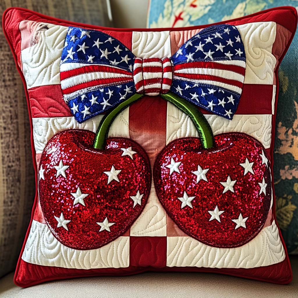 Stars and Cherries Quilted Pillow Case Holiday Pillow Cases Good Family Gifts