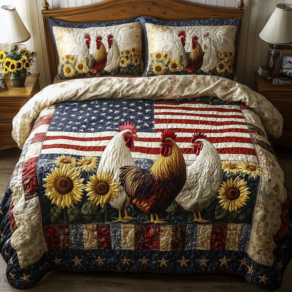 Stars and Feathers Quilted Bedding Set Gifts For Chicken Lovers