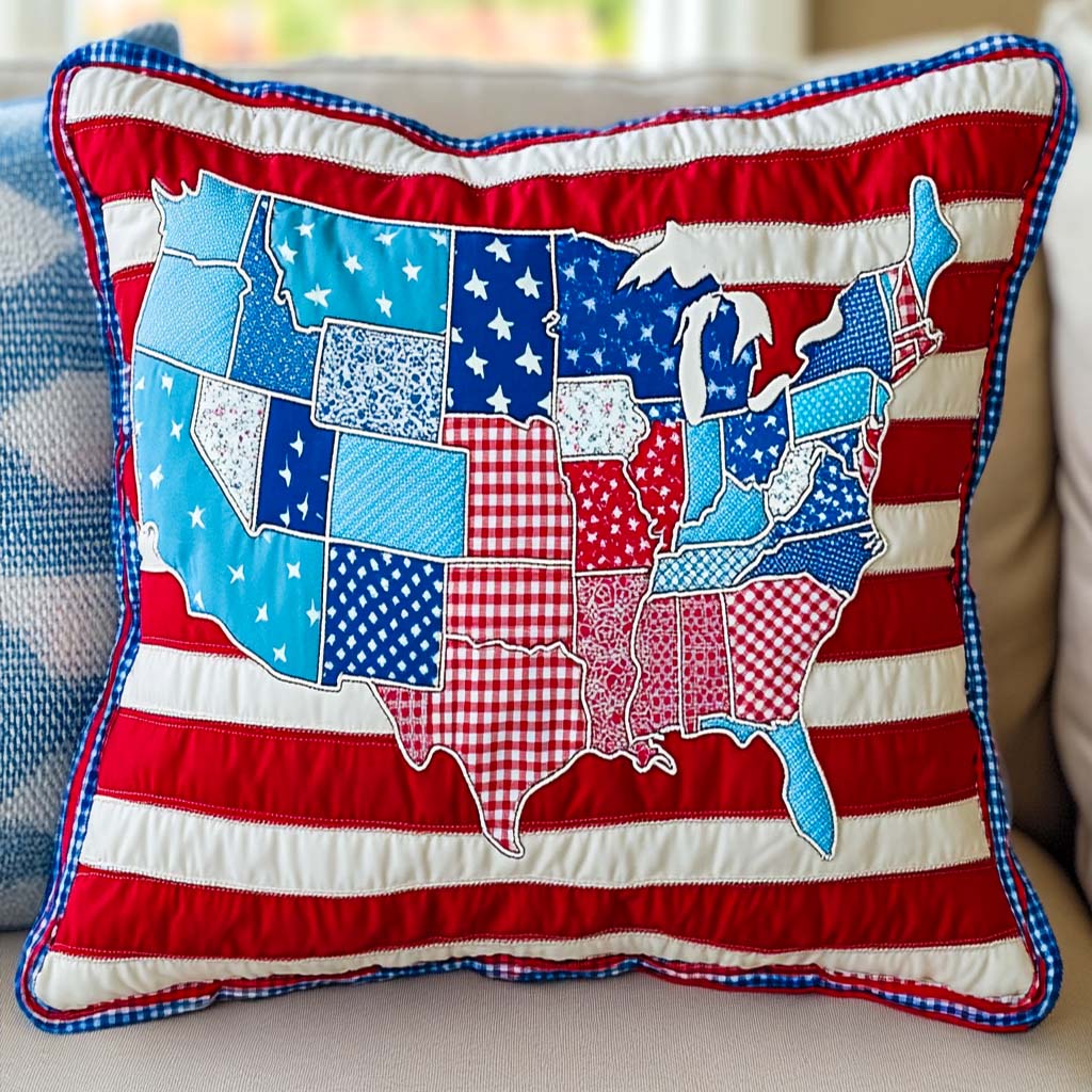 Stars and States Quilted Pillow Case Holiday Pillow Covers Unique Gifts Family
