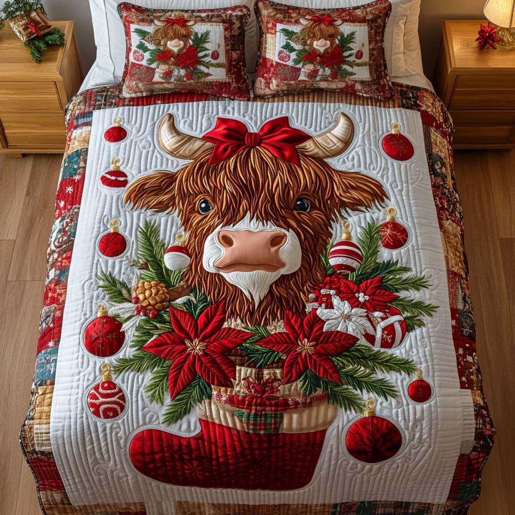 Stocking Joy Quilted Bedding Set Unique Gifts For Cow Lovers