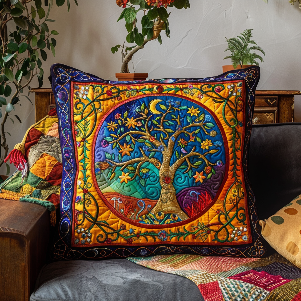 Stunning Tree of Life Quilted Pillow Case Sofa Accent Irish Xmas Gifts For Her