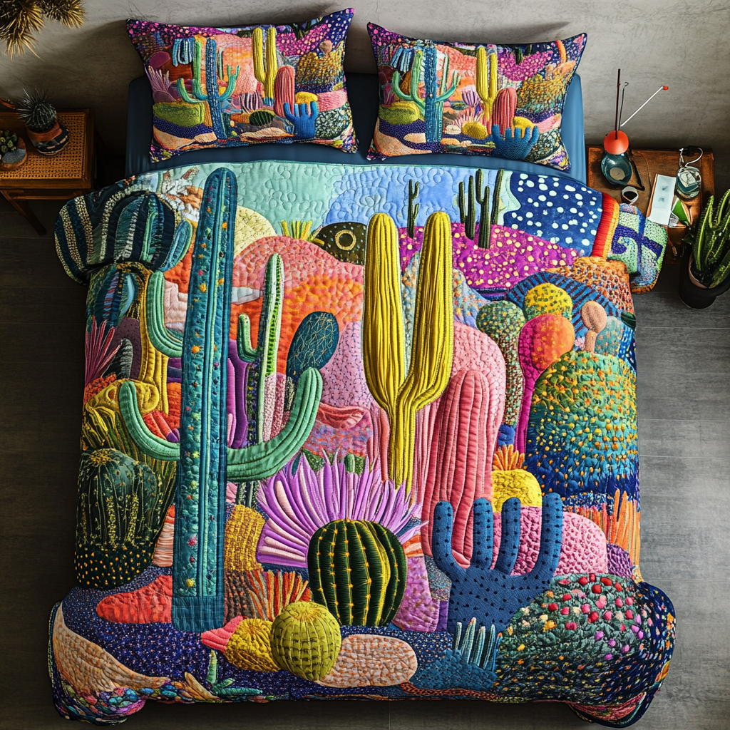 Succulent Serenity Quilted Bedding Set Cactus Themed Gifts
