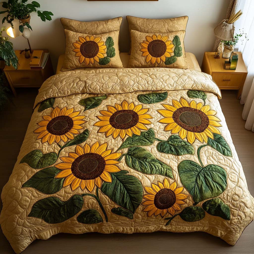 Summer Bloom Harmony Quilted Bedding Set Christmas Gifts For Flower Lovers