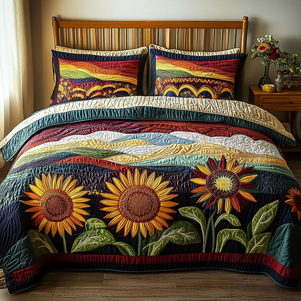 Sunflower Fields Forever Quilted Bedding Set Bedroom Decor Sunflower Gift Items