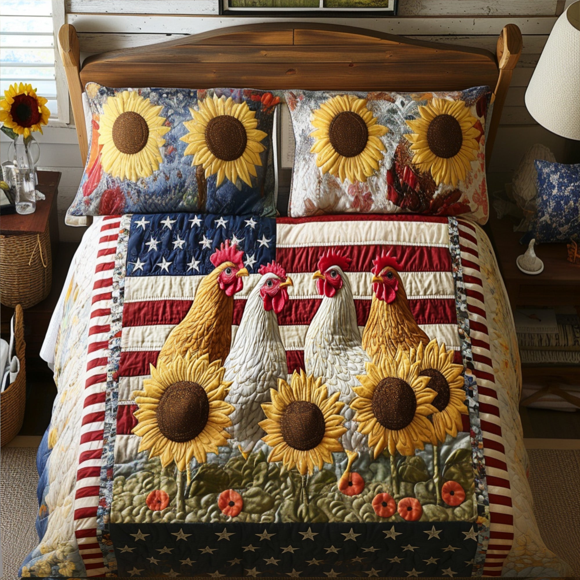 Sunflower Pride Quilted Bedding Set Gifts For Hen Lovers