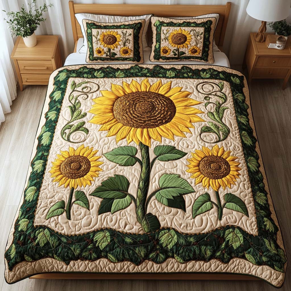 Sunlit Garden Charm Quilted Bedding Set Christmas Floral Gifts