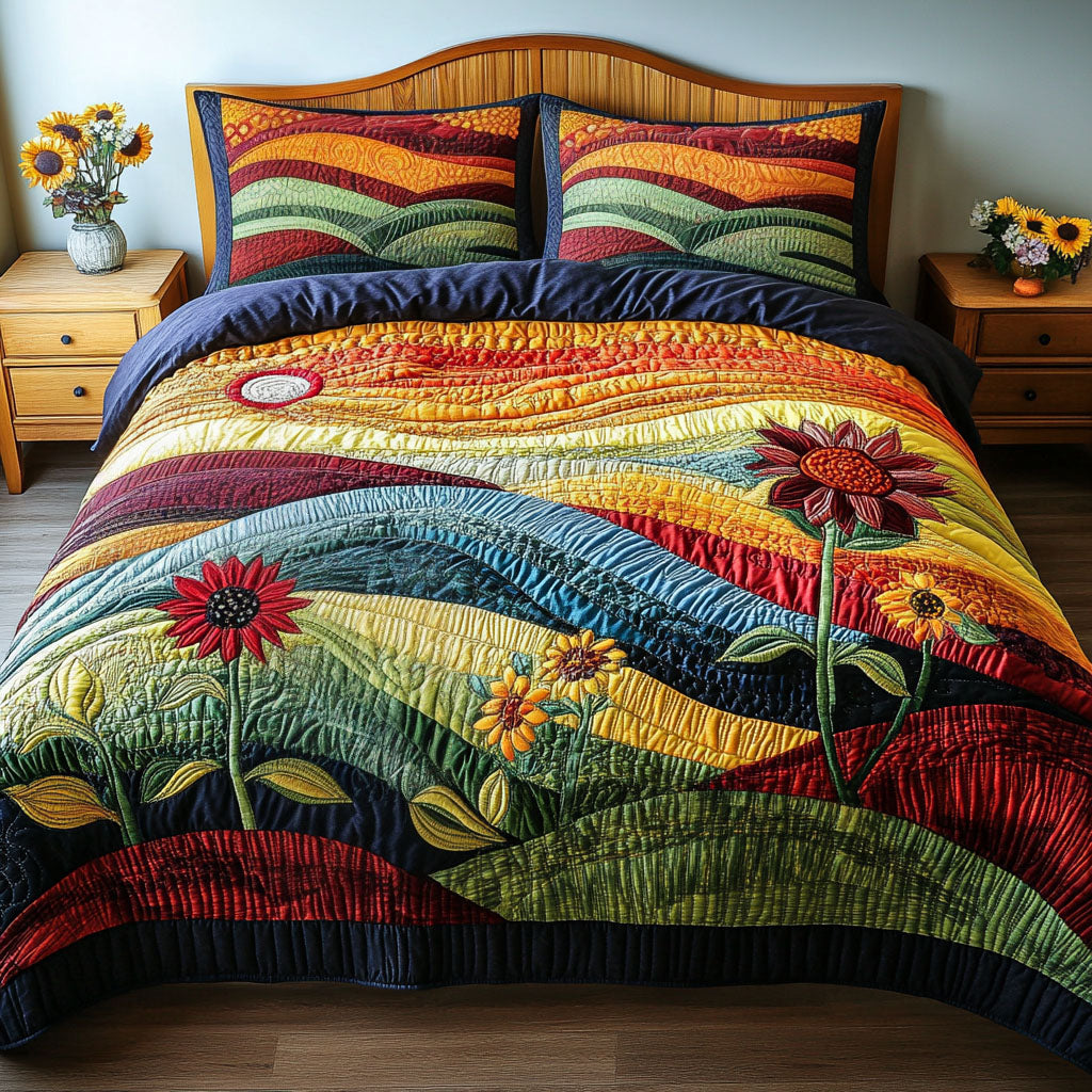 Sunlit Meadow Quilted Bedding Set Bed Decorations Sunflower Theme Gifts Merchandise