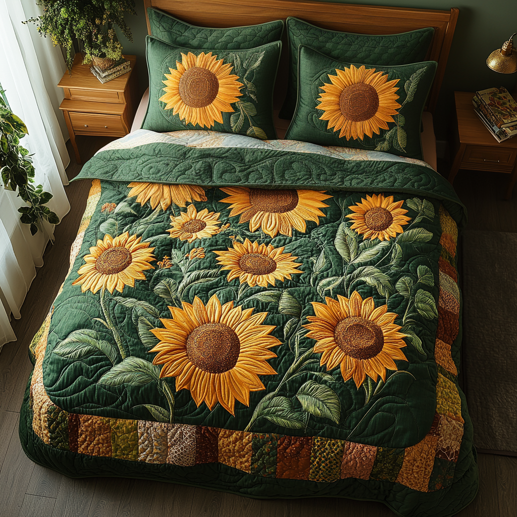 Sunlit Meadow Quilted Bedding Set Sunflower Theme Gifts
