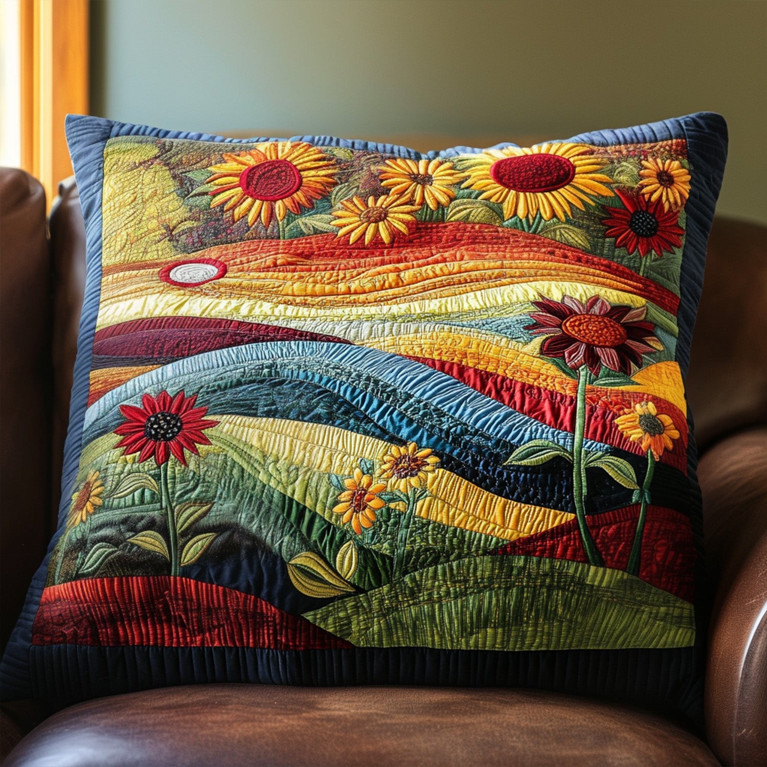 Sunlit Meadow Quilted Pillow Case Decorative Throw Pillow Covers Sunflower Items For Gifts