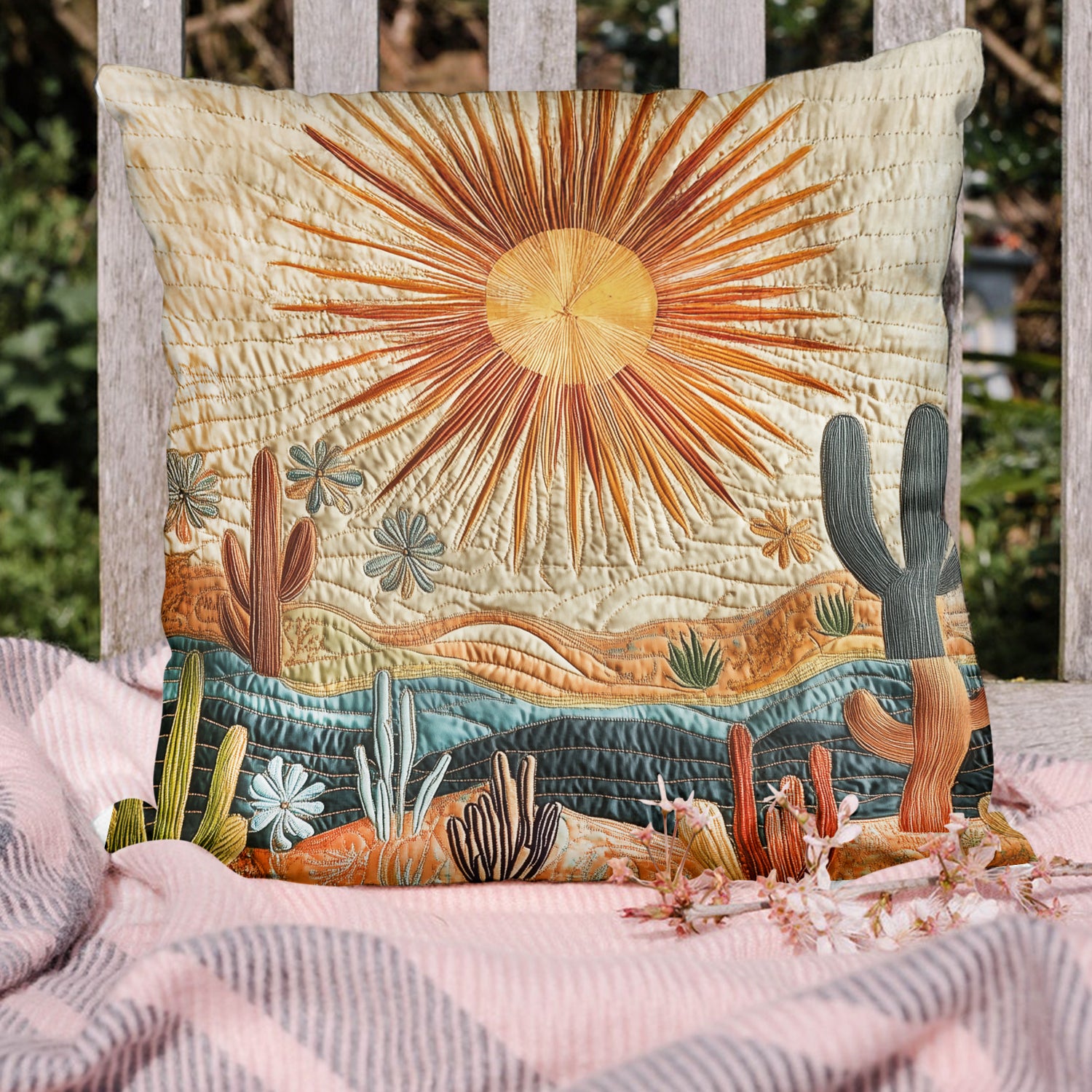 Sunrise Cactus Quilted Pillow Case Throw Pillow Cases Cactus Gifts For Him