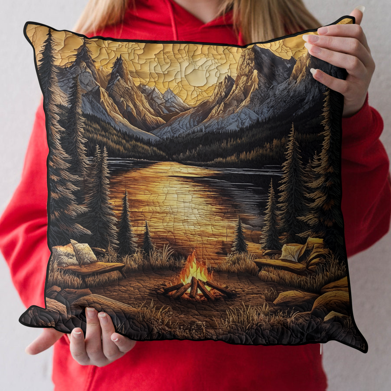 Sunset Camp Quilted Pillow Case Decorative Throw Pillow Covers Gifts For Camping Lovers