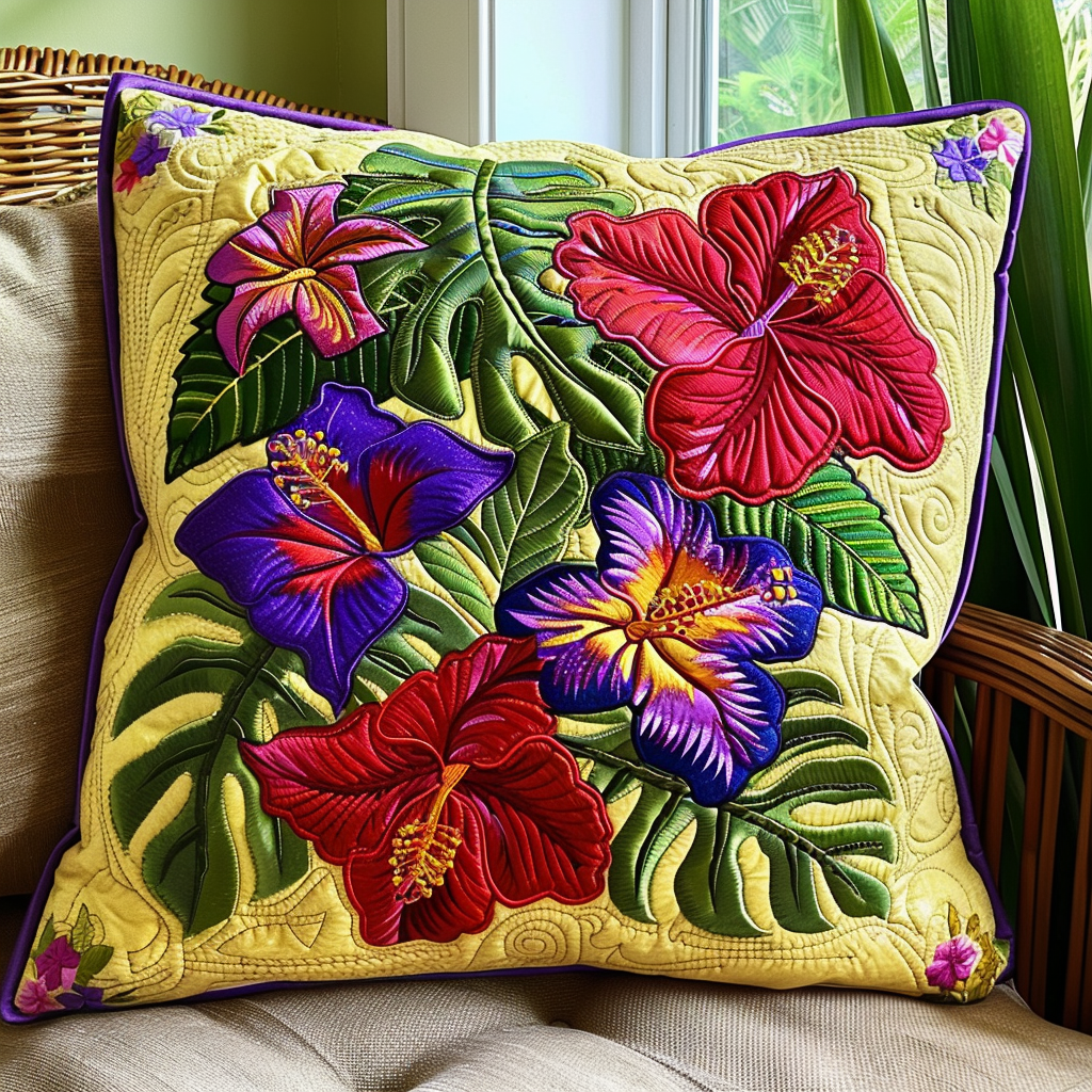 Sunset Hibiscus Serenity Quilted Pillow Case Best Throw Pillow Covers Best Gifts For Flower Lovers