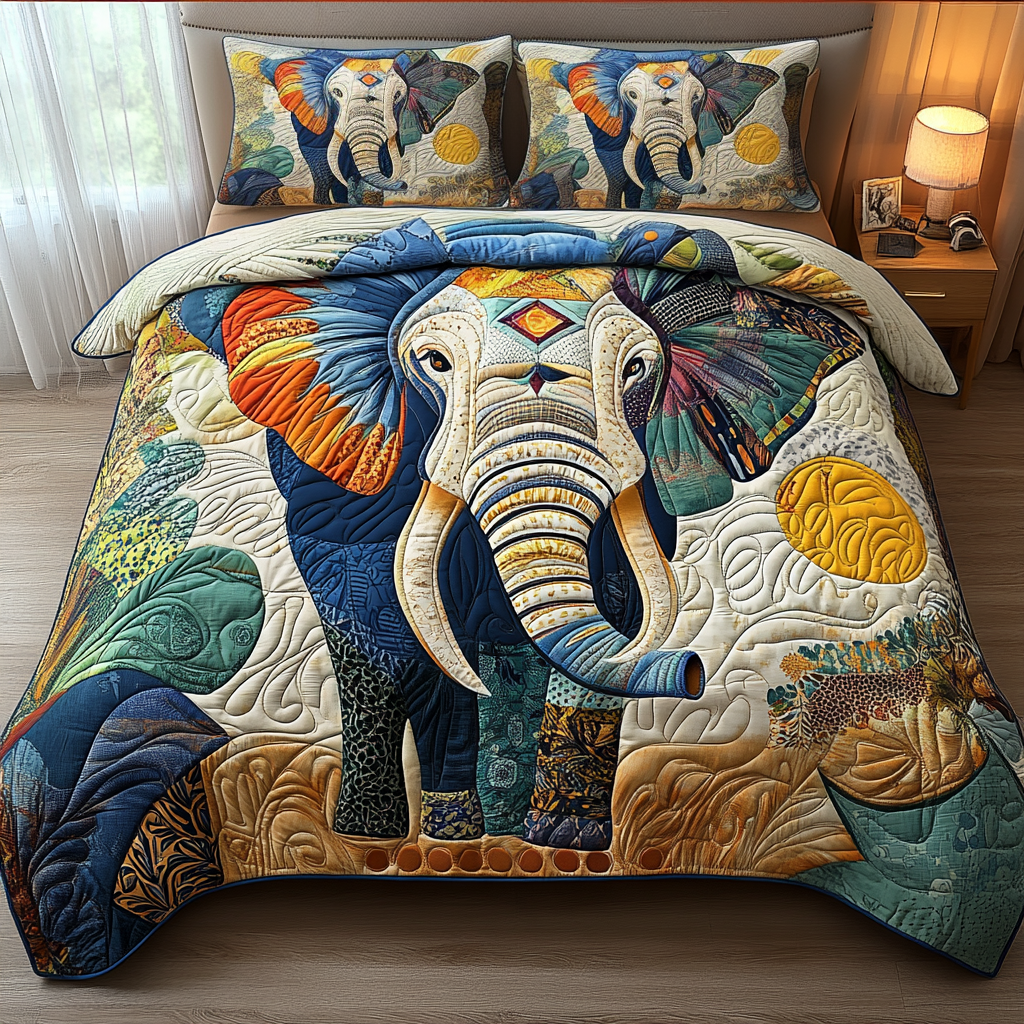 Sunset Majesty Quilted Bedding Set Unique Elephant Gifts