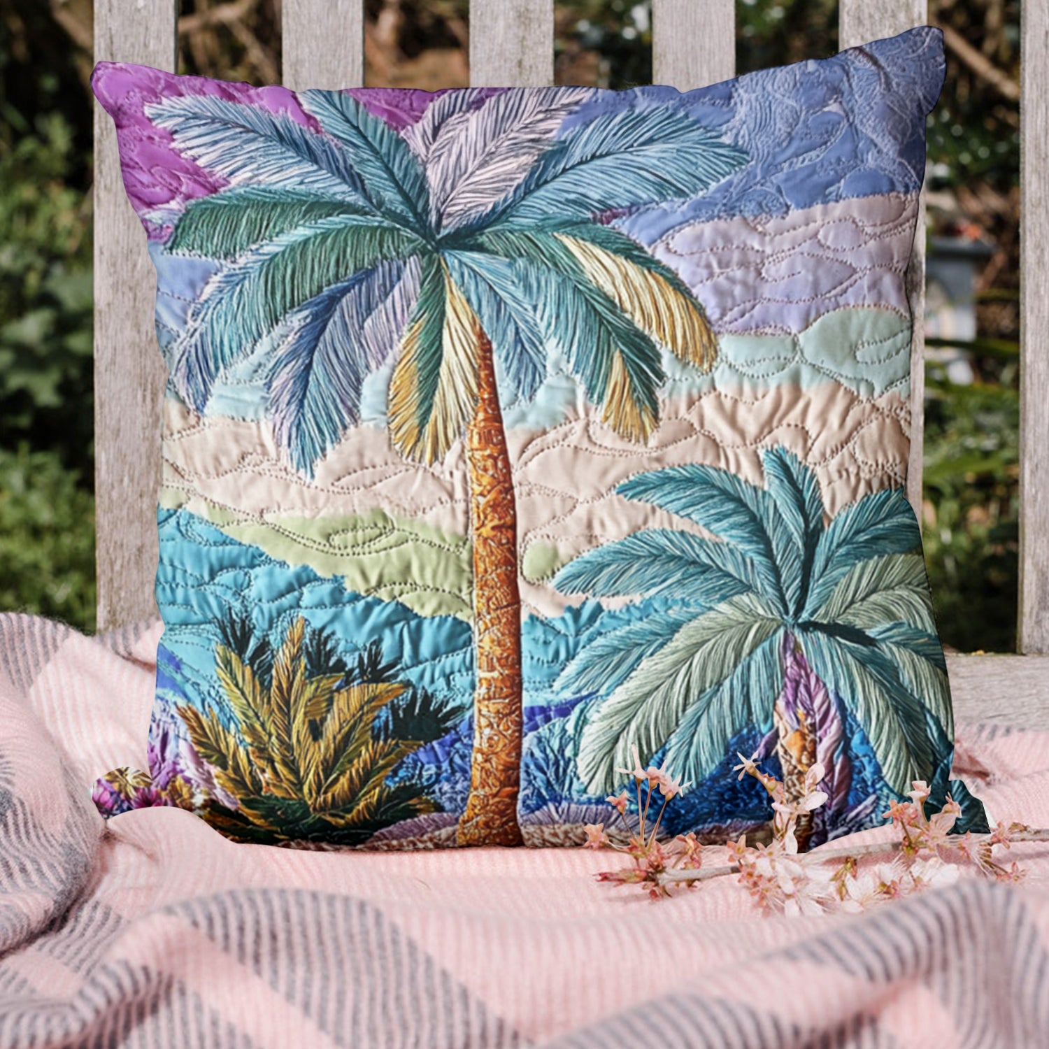Sunset Palms Quilted Pillow Case Throw Pillow Case Covers Gift For Beach Lover