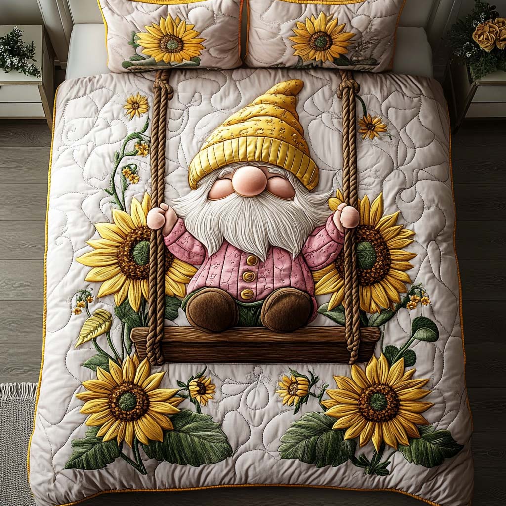 Swinging Joy Quilted Bedding Set Gnome Xmas Gift