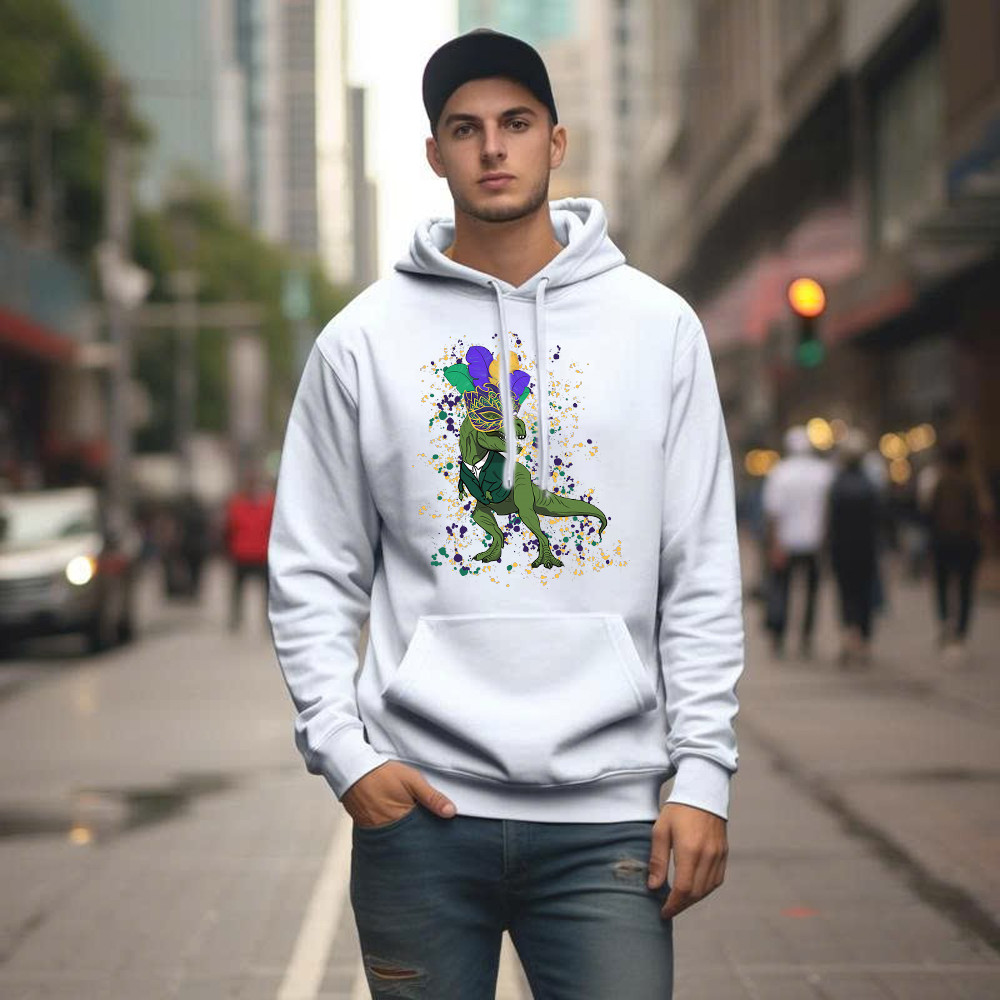 T-Rex Dinosaur Mardi Gras Hoodie Themed Mardi Gras Gift Ideas For Him Basgiathsweatshirts - Image 2
