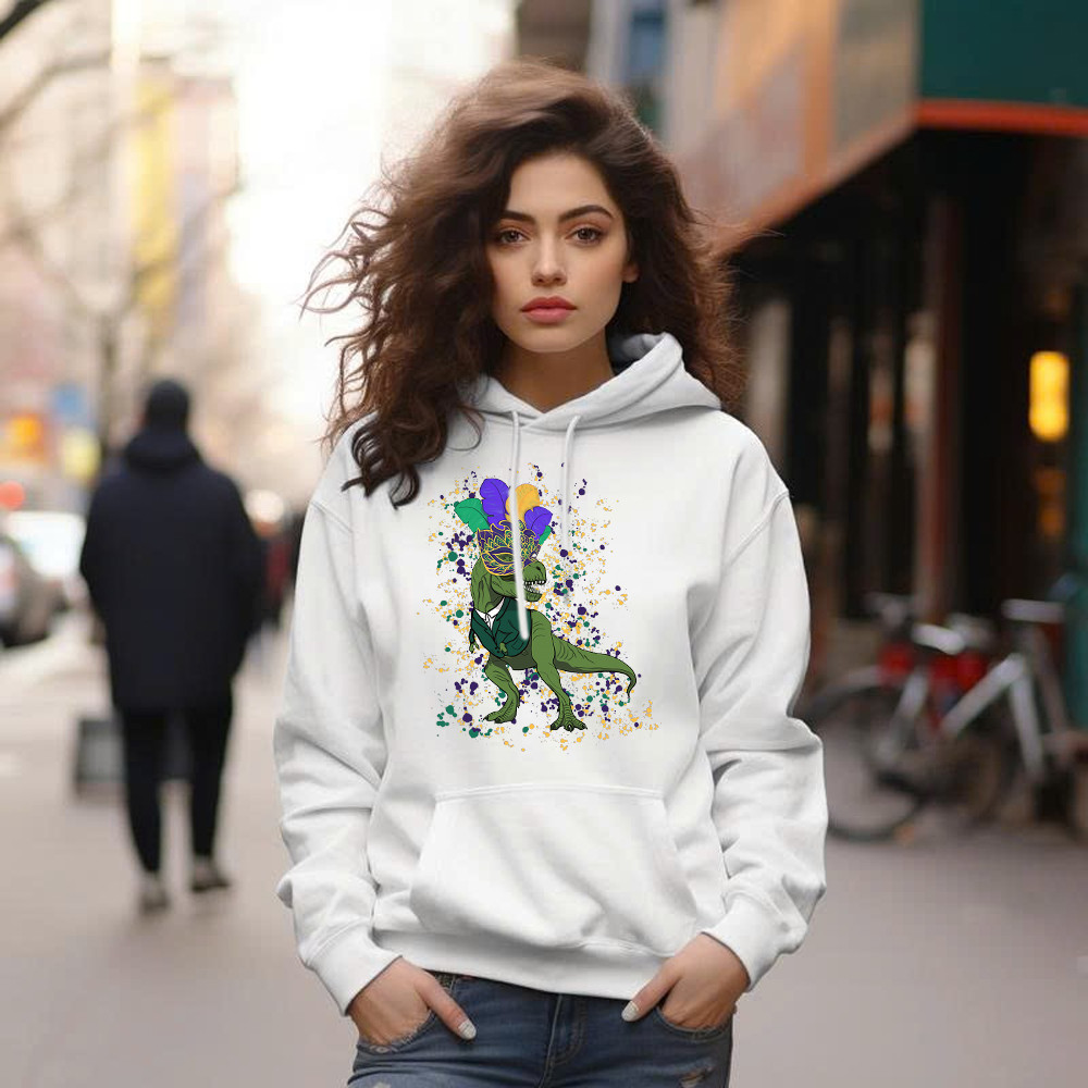 T-Rex Dinosaur Mardi Gras Hoodie Themed Mardi Gras Gift Ideas For Him Basgiathsweatshirts - Image 5